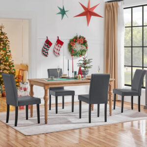Yaheetech Dining Chairs Set of 4 Fabric Parson Upholstered Kitchen Chairs with Padded Seat and Solid Wood Legs for Dining Room/Restaurant, Armless Design, Dark Grey