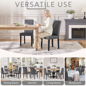 Yaheetech Dining Chairs Set of 4 Fabric Parson Upholstered Kitchen Chairs with Padded Seat and Solid Wood Legs for Dining Room/Restaurant, Armless Design, Dark Grey