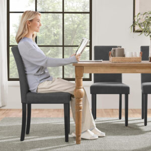 Yaheetech Dining Chairs Set of 4 Fabric Parson Upholstered Kitchen Chairs with Padded Seat and Solid Wood Legs for Dining Room/Restaurant, Armless Design, Dark Grey