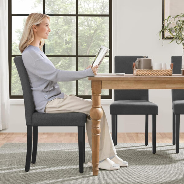 Yaheetech Dining Chairs Set of 4 Fabric Parson Upholstered Kitchen Chairs with Padded Seat and Solid Wood Legs for Dining Room/Restaurant, Armless Design, Dark Grey