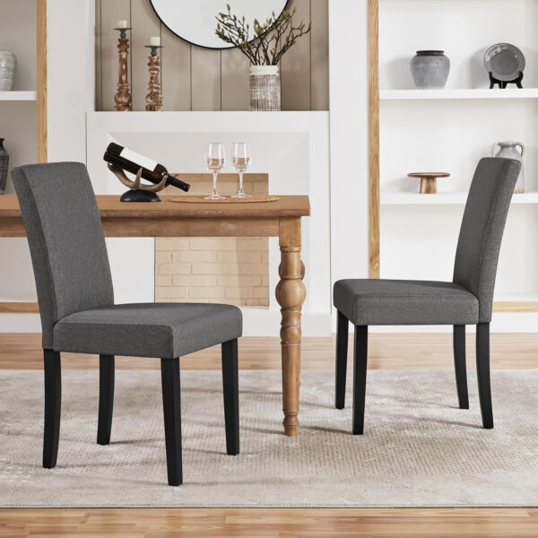 Yaheetech Dining Chairs Set of 4 Fabric Parson Upholstered Kitchen Chairs with Padded Seat and Solid Wood Legs for Dining Room/Restaurant, Armless Design, Dark Grey