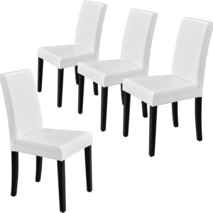 Yaheetech Dining Chairs Set of 4 Fabric Parson Upholstered Kitchen Chairs with Padded Seat and Solid Wood Legs for Dining Room/Restaurant, Armless Design, Dark Grey