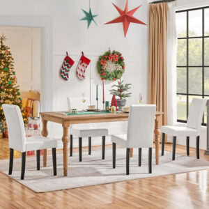 Yaheetech Dining Chairs Set of 4 Fabric Parson Upholstered Kitchen Chairs with Padded Seat and Solid Wood Legs for Dining Room/Restaurant, Armless Design, Dark Grey
