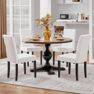 Yaheetech Dining Chairs Set of 4 Fabric Parson Upholstered Kitchen Chairs with Padded Seat and Solid Wood Legs for Dining Room/Restaurant, Armless Design, Dark Grey