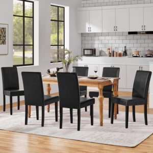 Yaheetech Dining Chairs Set of 4 Fabric Parson Upholstered Kitchen Chairs with Padded Seat and Solid Wood Legs for Dining Room/Restaurant, Armless Design, Dark Grey