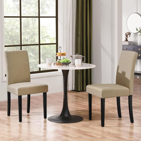 Yaheetech Dining Chairs Set of 4 Fabric Parson Upholstered Kitchen Chairs with Padded Seat and Solid Wood Legs for Dining Room/Restaurant, Armless Design, Dark Grey