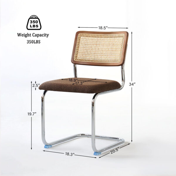 Brown Rattan Dining Chairs Set of 4,Wooden Mid-Century Modern Kitchen Chairs, Mesh Back Cane Dining Room Chairs, Cesca Chair with Metal Chrome Legs