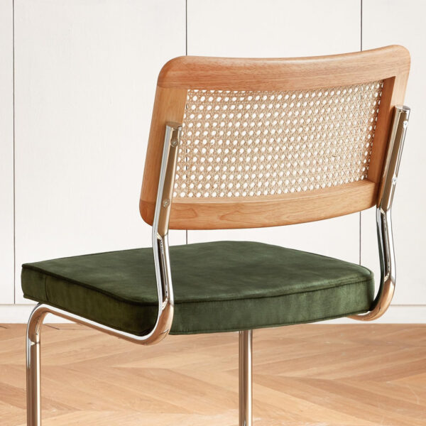 Brown Rattan Dining Chairs Set of 4,Wooden Mid-Century Modern Kitchen Chairs, Mesh Back Cane Dining Room Chairs, Cesca Chair with Metal Chrome Legs