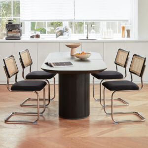 Brown Rattan Dining Chairs Set of 4,Wooden Mid-Century Modern Kitchen Chairs, Mesh Back Cane Dining Room Chairs, Cesca Chair with Metal Chrome Legs