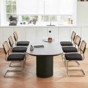 Brown Rattan Dining Chairs Set of 4,Wooden Mid-Century Modern Kitchen Chairs, Mesh Back Cane Dining Room Chairs, Cesca Chair with Metal Chrome Legs