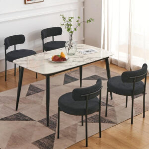 68871e7a853c092093b5e19d5185ccb6a2c3a6602ad0765ad7ade.jpg EDWELL Black Boucle Dining Chairs Set of 4, Mid Century Modern Dining Room Chairs with 3.94“ Cushions, Round Upholstered Kitchen Chairs with Black Metal Legs for Dining Chair, Living Room