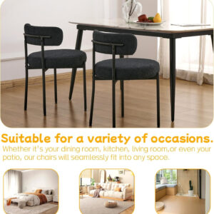 68871e7fdfc8bc017b335265349dacbec05269921eb10341bae48.jpg EDWELL Black Boucle Dining Chairs Set of 4, Mid Century Modern Dining Room Chairs with 3.94“ Cushions, Round Upholstered Kitchen Chairs with Black Metal Legs for Dining Chair, Living Room