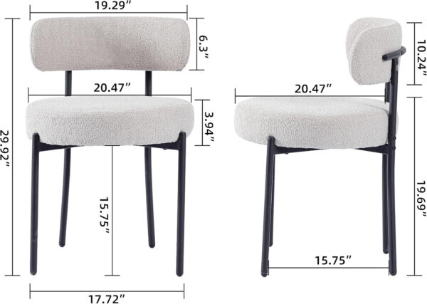 68871e83a77be6ede68240358410b6f1a8af702d66a620b3a2f86.jpg EDWELL Black Boucle Dining Chairs Set of 4, Mid Century Modern Dining Room Chairs with 3.94“ Cushions, Round Upholstered Kitchen Chairs with Black Metal Legs for Dining Chair, Living Room