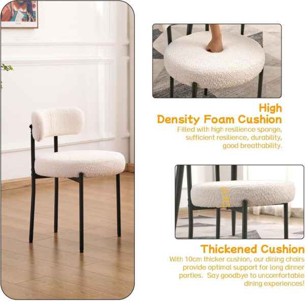 68871e93cc66b64ed6acf10114511a2fca712852f609065501d32.jpg EDWELL Black Boucle Dining Chairs Set of 4, Mid Century Modern Dining Room Chairs with 3.94“ Cushions, Round Upholstered Kitchen Chairs with Black Metal Legs for Dining Chair, Living Room