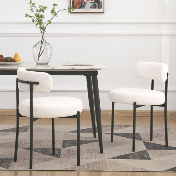 68871e9b3ff7e804588f82756b7ebccdb4589d3fd17cd1058f261.jpg EDWELL Black Boucle Dining Chairs Set of 4, Mid Century Modern Dining Room Chairs with 3.94“ Cushions, Round Upholstered Kitchen Chairs with Black Metal Legs for Dining Chair, Living Room