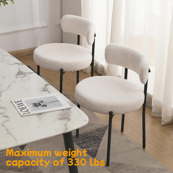 68871e9d9f89f9e2525191fa6f6adaa08b78712d3ff1ffd4bfc50.jpg EDWELL Black Boucle Dining Chairs Set of 4, Mid Century Modern Dining Room Chairs with 3.94“ Cushions, Round Upholstered Kitchen Chairs with Black Metal Legs for Dining Chair, Living Room