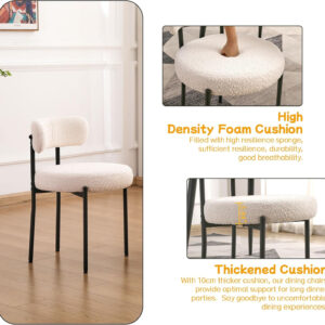68871e9eee42865cf7155037fd44b62a1a41322c735e0d6b276cf.jpg EDWELL Black Boucle Dining Chairs Set of 4, Mid Century Modern Dining Room Chairs with 3.94“ Cushions, Round Upholstered Kitchen Chairs with Black Metal Legs for Dining Chair, Living Room