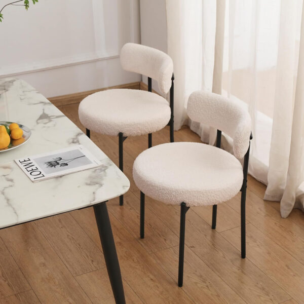 68871ea30c0e3cbcd79f22ea6de6ae6f41ae62c79bf753ebb7a06.jpg EDWELL Black Boucle Dining Chairs Set of 4, Mid Century Modern Dining Room Chairs with 3.94“ Cushions, Round Upholstered Kitchen Chairs with Black Metal Legs for Dining Chair, Living Room