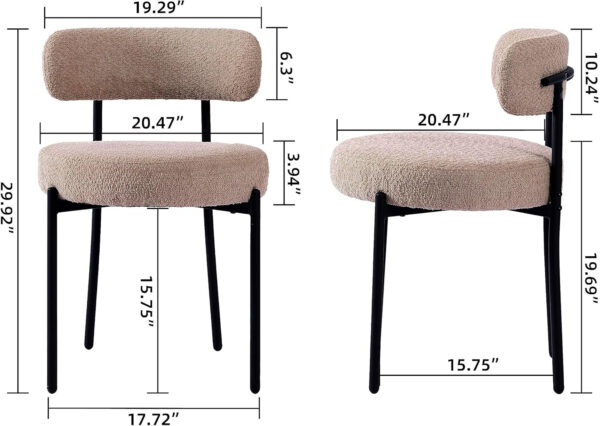 68871ea4be8b9438d261167ac8bb51576b2a10d5733c172347e49.jpg EDWELL Black Boucle Dining Chairs Set of 4, Mid Century Modern Dining Room Chairs with 3.94“ Cushions, Round Upholstered Kitchen Chairs with Black Metal Legs for Dining Chair, Living Room