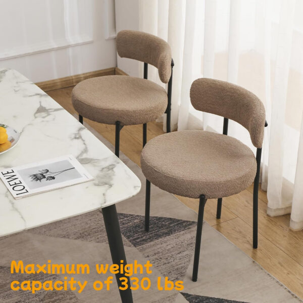68871ea59225c66005ae872a4b90d2d193d45f08584805a719afd.jpg EDWELL Black Boucle Dining Chairs Set of 4, Mid Century Modern Dining Room Chairs with 3.94“ Cushions, Round Upholstered Kitchen Chairs with Black Metal Legs for Dining Chair, Living Room