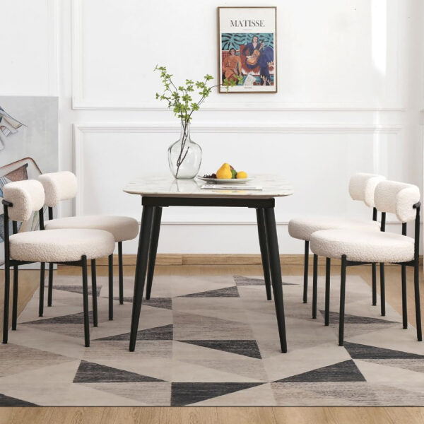 68871eaa6e7088c0a0a024a5e1fec869ccd53caf84932019e8a61.jpg EDWELL Black Boucle Dining Chairs Set of 4, Mid Century Modern Dining Room Chairs with 3.94“ Cushions, Round Upholstered Kitchen Chairs with Black Metal Legs for Dining Chair, Living Room
