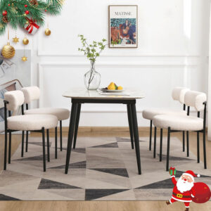 68871eab2fb72bb784dc39939f9d3c59522a6719ce8401632fe72.jpg EDWELL Black Boucle Dining Chairs Set of 4, Mid Century Modern Dining Room Chairs with 3.94“ Cushions, Round Upholstered Kitchen Chairs with Black Metal Legs for Dining Chair, Living Room