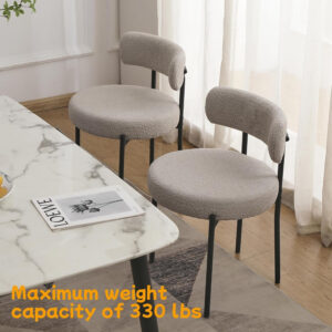 68871eae31bc607916ce2663b7d33524861301022f610860b4ac1.jpg EDWELL Black Boucle Dining Chairs Set of 4, Mid Century Modern Dining Room Chairs with 3.94“ Cushions, Round Upholstered Kitchen Chairs with Black Metal Legs for Dining Chair, Living Room