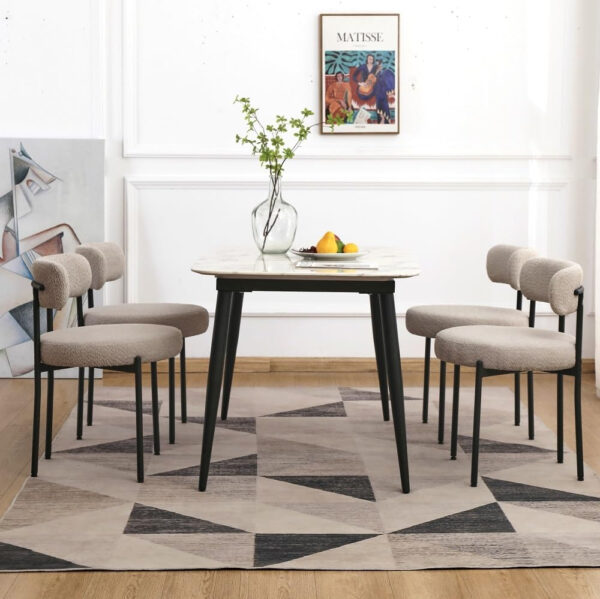 68871eb48df806235175519cfa9f2d512f8bfc1cde9929227a4e1.jpg EDWELL Black Boucle Dining Chairs Set of 4, Mid Century Modern Dining Room Chairs with 3.94“ Cushions, Round Upholstered Kitchen Chairs with Black Metal Legs for Dining Chair, Living Room