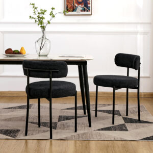 68871eb6755e31844c949cbfe9b8ab97251e278eb3fb9200cd5ca.jpg EDWELL Black Boucle Dining Chairs Set of 4, Mid Century Modern Dining Room Chairs with 3.94“ Cushions, Round Upholstered Kitchen Chairs with Black Metal Legs for Dining Chair, Living Room