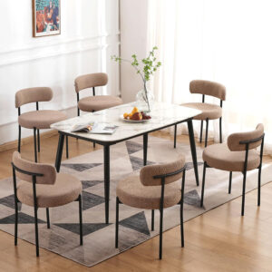 68871eb87eda89342241f9ff5bd934295ab135a48e53177aaa2bf.jpg EDWELL Black Boucle Dining Chairs Set of 4, Mid Century Modern Dining Room Chairs with 3.94“ Cushions, Round Upholstered Kitchen Chairs with Black Metal Legs for Dining Chair, Living Room