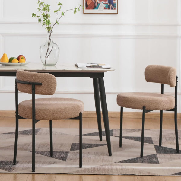 68871eb99efef91bb89aeb0a552553472f1df392e42b185ce36a2.jpg EDWELL Black Boucle Dining Chairs Set of 4, Mid Century Modern Dining Room Chairs with 3.94“ Cushions, Round Upholstered Kitchen Chairs with Black Metal Legs for Dining Chair, Living Room