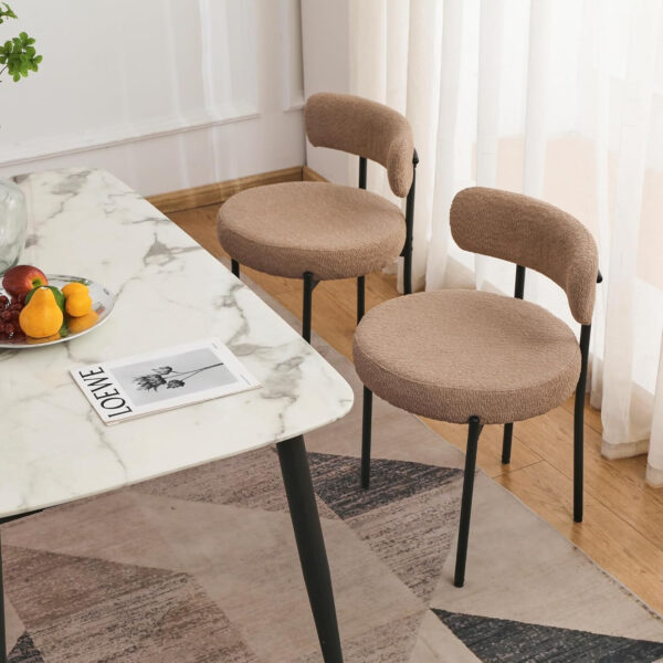 68871ebaae56358abaf4d53149967c11fe7b890a09c1ec61dc26f.jpg EDWELL Black Boucle Dining Chairs Set of 4, Mid Century Modern Dining Room Chairs with 3.94“ Cushions, Round Upholstered Kitchen Chairs with Black Metal Legs for Dining Chair, Living Room