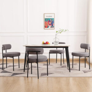 68871ebc97f053c2d0f2dd9ceaba32d41f42a36893e0465bf504e.jpg EDWELL Black Boucle Dining Chairs Set of 4, Mid Century Modern Dining Room Chairs with 3.94“ Cushions, Round Upholstered Kitchen Chairs with Black Metal Legs for Dining Chair, Living Room