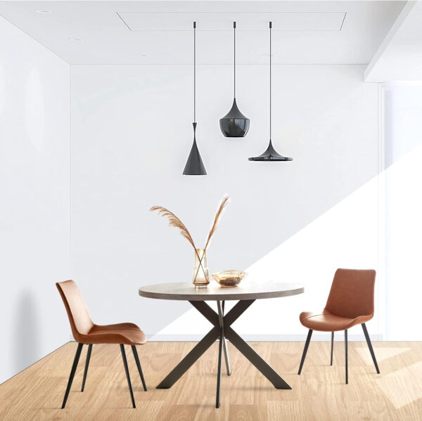 46.4" Round Dining Table Set, Mid Century Modern Round Dining Table for 4-6 Person, w/Steel Legs, Coffee Table for Kitchen Dining Room, Office, Save Space (1 Table with 4 Brown Chairs)