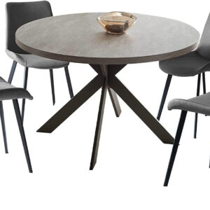 46.4" Round Dining Table Set, Mid Century Modern Round Dining Table for 4-6 Person, w/Steel Legs, Coffee Table for Kitchen Dining Room, Office, Save Space (1 Table with 4 Brown Chairs)