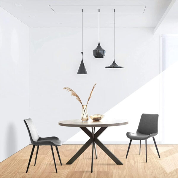 46.4" Round Dining Table Set, Mid Century Modern Round Dining Table for 4-6 Person, w/Steel Legs, Coffee Table for Kitchen Dining Room, Office, Save Space (1 Table with 4 Brown Chairs)