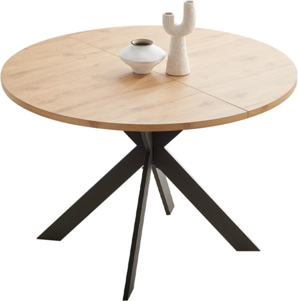 46.4" Round Dining Table Set, Mid Century Modern Round Dining Table for 4-6 Person, w/Steel Legs, Coffee Table for Kitchen Dining Room, Office, Save Space (1 Table with 4 Brown Chairs)