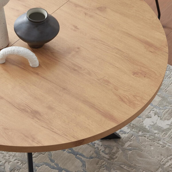46.4" Round Dining Table Set, Mid Century Modern Round Dining Table for 4-6 Person, w/Steel Legs, Coffee Table for Kitchen Dining Room, Office, Save Space (1 Table with 4 Brown Chairs)