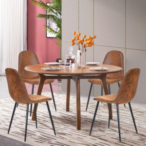 FurnitureR Dining Chairs Set of 4 Comfortable Upholstered Fabric Suede, Armless Side Chairs for Home, Kitchen, Living Room, Bedroom, Restaurant, and Café (Brown)