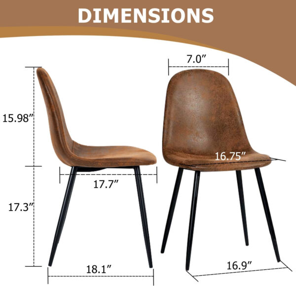 FurnitureR Dining Chairs Set of 4 Comfortable Upholstered Fabric Suede, Armless Side Chairs for Home, Kitchen, Living Room, Bedroom, Restaurant, and Café (Brown)