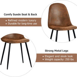 FurnitureR Dining Chairs Set of 4 Comfortable Upholstered Fabric Suede, Armless Side Chairs for Home, Kitchen, Living Room, Bedroom, Restaurant, and Café (Brown)