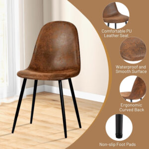 FurnitureR Dining Chairs Set of 4 Comfortable Upholstered Fabric Suede, Armless Side Chairs for Home, Kitchen, Living Room, Bedroom, Restaurant, and Café (Brown)