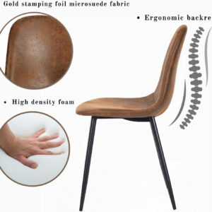 FurnitureR Dining Chairs Set of 4 Comfortable Upholstered Fabric Suede, Armless Side Chairs for Home, Kitchen, Living Room, Bedroom, Restaurant, and Café (Brown)