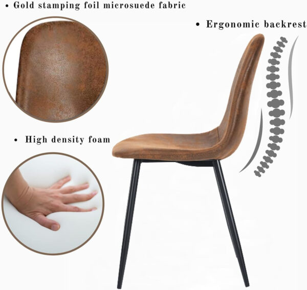 FurnitureR Dining Chairs Set of 4 Comfortable Upholstered Fabric Suede, Armless Side Chairs for Home, Kitchen, Living Room, Bedroom, Restaurant, and Café (Brown)