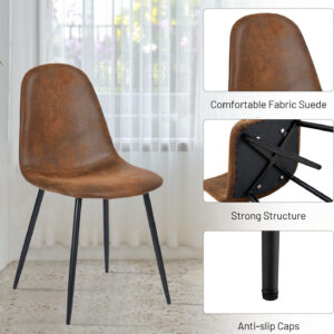 FurnitureR Dining Chairs Set of 4 Comfortable Upholstered Fabric Suede, Armless Side Chairs for Home, Kitchen, Living Room, Bedroom, Restaurant, and Café (Brown)