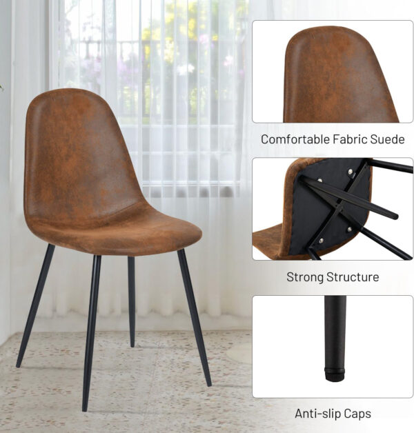 FurnitureR Dining Chairs Set of 4 Comfortable Upholstered Fabric Suede, Armless Side Chairs for Home, Kitchen, Living Room, Bedroom, Restaurant, and Café (Brown)