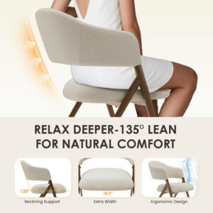 COLAMY Dining Chairs Set of 6, Modern Dining Room Chairs with 135° Recline & 18.9" Wide Seat - Ergonomic Fabric Upholstered Side Chairs for Home, Cafe (Beige)