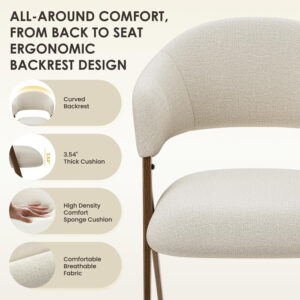 COLAMY Dining Chairs Set of 6, Modern Dining Room Chairs with 135° Recline & 18.9" Wide Seat - Ergonomic Fabric Upholstered Side Chairs for Home, Cafe (Beige)