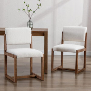 688720746cd02402ac38b685d8096999c2a598a4745a411c27ee5.jpg DUOMAY Upholstered Dining Chairs Set of 2, Mid-Century Modern Dining Room Chairs, Boucle Fabric Kitchen Side Chairs with Wood Legs, White