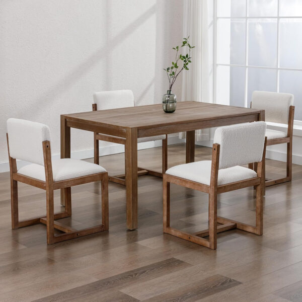 6887207687c117b56554012b7bd38bd12628d4dd4c6b4637bbd3e.jpg DUOMAY Upholstered Dining Chairs Set of 2, Mid-Century Modern Dining Room Chairs, Boucle Fabric Kitchen Side Chairs with Wood Legs, White